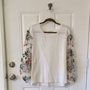 Floral Sleeve White Top
